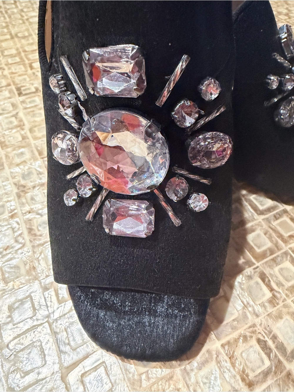 Alex Marie Black Jeweled Slide Mules